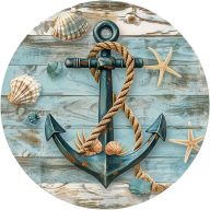 Nyomtatott fa tábla koszorú közép - Tengeres vasmacska 11,8cm – húsvéti dekorációhoz