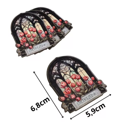 Nyomtatott dekorkarton - Emlékezünk tulipános ablak 3db/cs – kegyeleti dekorációhoz