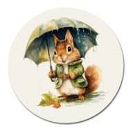 Nyomtatott fa tábla koszorú közép - Mókuska esernyővel 11,8 – kreatív dekorációhoz