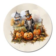 Nyomtatott fa tábla koszorú közép - Madárijesztő tökökkel 11,8 – őszi dekorációhoz