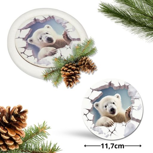 Nyomtatott fa tábla koszorú közép - Kíváncsi jegesmedve 11,8 – karácsonyi dekorációhoz