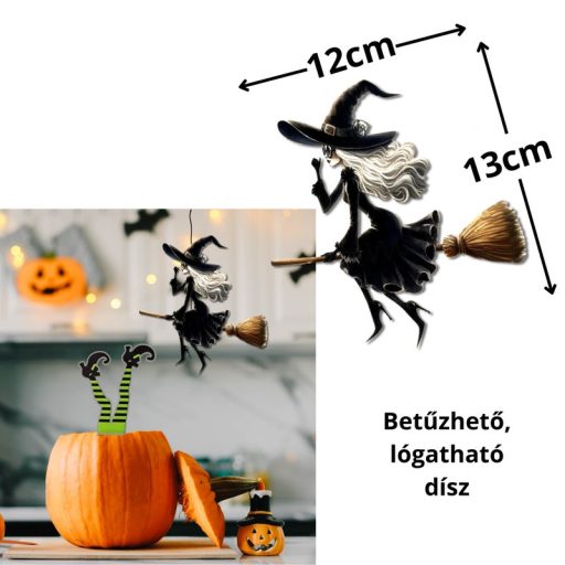 Nyomtatott dekorkarton - Boszilány seprűn 2db – őszi dekorációhoz