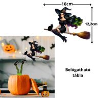 Nyomtatott dekorkarton - Csinos boszi seprűn 16cm 1db – őszi dekorációhoz