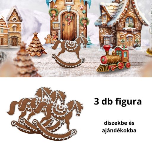 Nyomtatott dekorkarton - Mézeskalács hintaló 3db/csomag – karácsonyi dekorációhoz