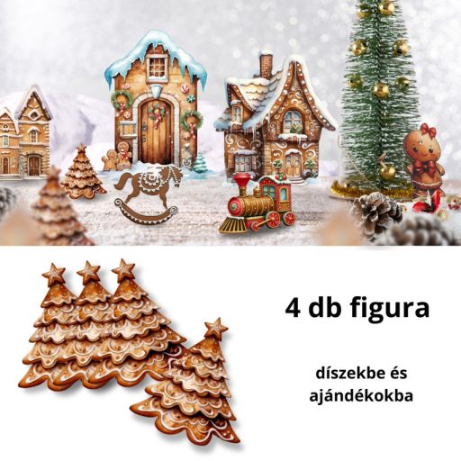 Nyomtatott dekorkarton - Mézeskalács fenyő 4db/csomag – koszorúhoz, asztaldíszhez