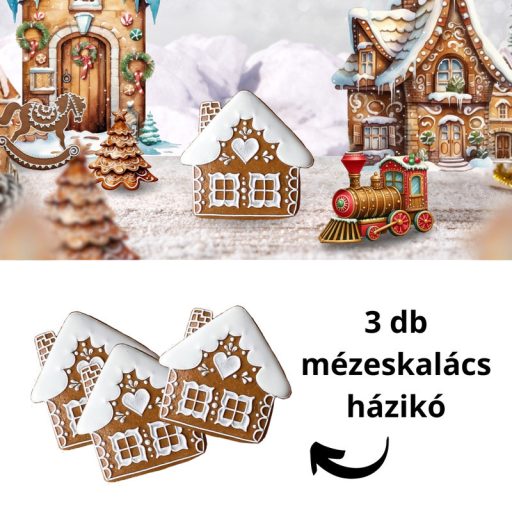 Nyomtatott dekorkarton - Mézeskalács kunyhó 3db/csomag – karácsonyi dekorációhoz