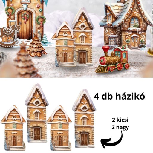 Nyomtatott dekorkarton - Mézeskalács házikók 4db/csomag – karácsonyi dekorációhoz