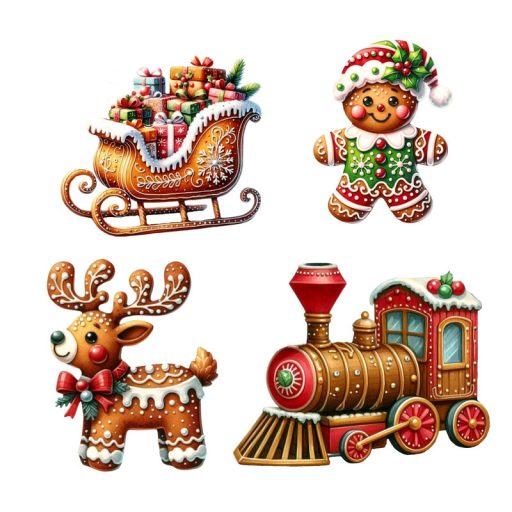 Nyomtatott dekorkarton - Mézeskalács szett 4db/csomag – karácsonyi dekorációhoz