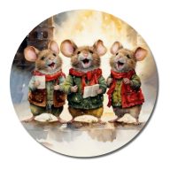 Nyomtatott fa tábla koszorú közép - Éneklő egérkék 11,8cm – karácsonyi dekorációhoz