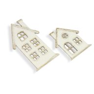 Natúr fa - Házikó szett 2db/cs fehér-arany – karácsonyi dekorációhoz