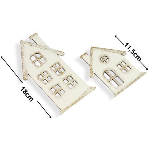 Natúr fa - Házikó szett 2db/cs fehér-arany – karácsonyi dekorációhoz