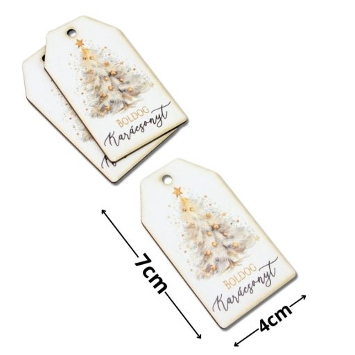 Nyomtatott dekorkarton - Boldog karácsonyt arany fenyő táblák 3db/cs – karácsonyi dekorációhoz