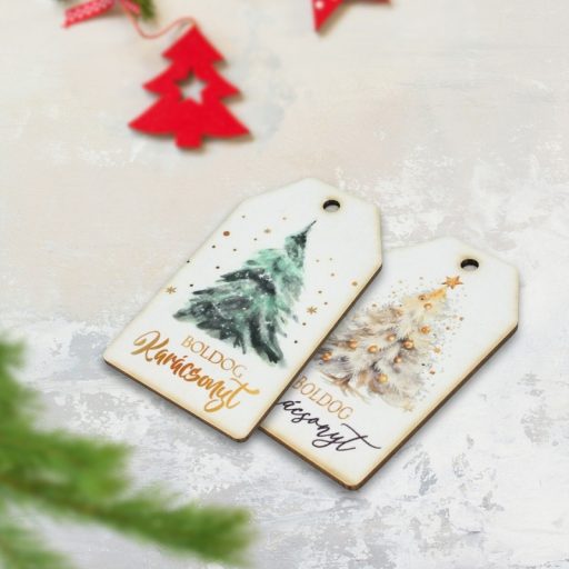 Nyomtatott dekorkarton - Boldog karácsonyt zöld fenyő táblák 3db/cs – karácsonyi dekorációhoz