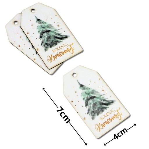 Nyomtatott dekorkarton - Boldog karácsonyt zöld fenyő táblák 3db/cs – karácsonyi dekorációhoz