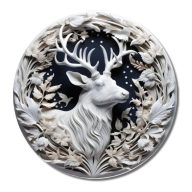 Nyomtatott fa tábla koszorú közép - Fehér szarvas 11,8cm – karácsonyi dekorációhoz