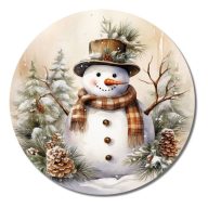 Nyomtatott fa tábla koszorú közép - Mosolygós hóember 11,8cm – karácsonyi dekorációhoz