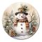 Nyomtatott fa tábla koszorú közép - Mosolygós hóember 11,8cm – karácsonyi dekorációhoz