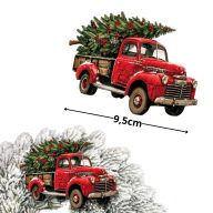 Nyomtatott dekorkarton - Autó fenyővel 9,5cm 2db/csomag – karácsonyi dekorációhoz