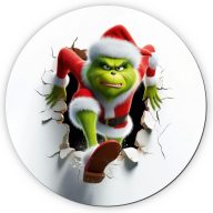 Nyomtatott fa tábla koszorú közép - Faltörő grincs 11,8cm – karácsonyi dekorációhoz