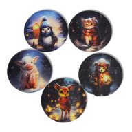 Nyomtatott fa tábla - Téli kisállatok 5db/csomag – karácsonyi dekorációhoz