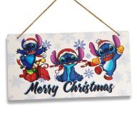 Nyomtatott fa tábla - Stitch Merry Christmas 24,3x13cm – karácsonyi dekorációhoz