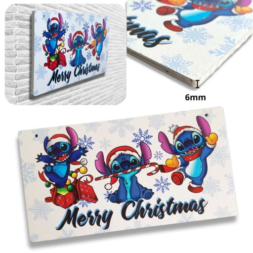Nyomtatott fa tábla - Stitch Merry Christmas 24,3x13cm – karácsonyi dekorációhoz