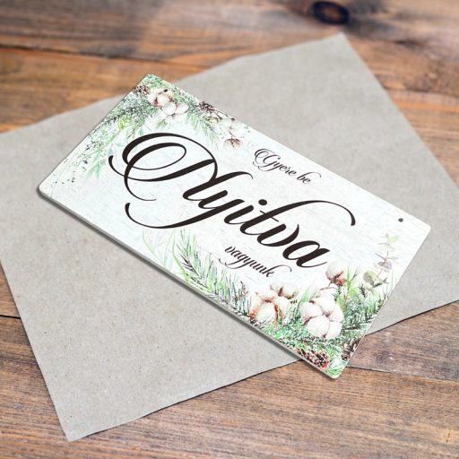 Nyomtatott fa tábla - Zárva-Nyitva tábla - téli gyapotvirággal 24,3x13cm – karácsonyi dekorációhoz