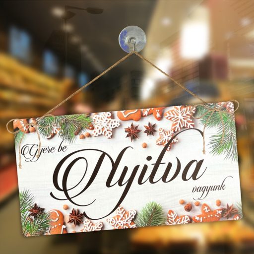 Nyomtatott fa tábla - Zárva-Nyitva tábla - téli mézeskalácsos 24,3x13cm – karácsonyi dekorációhoz