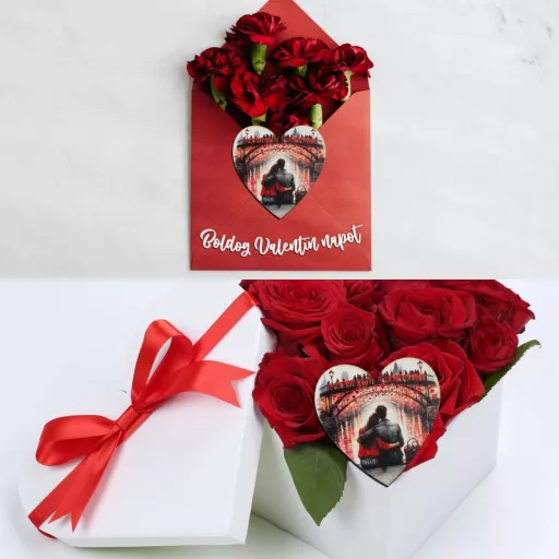 Nyomtatott dekorkarton - Szív táblák 3db/cs Szerelmes híd – valentin napi dekorációhoz