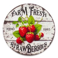 Nyomtatott fa tábla - Eper farm koszorú közép 11,8cm – húsvéti dekorációhoz