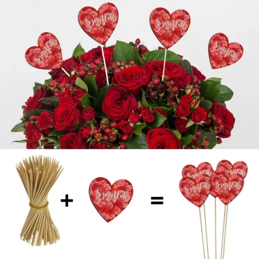 Nyomtatott dekorkarton - Szív táblák 3db/cs Szeretlek felirat rózsás – valentin napi dekorációhoz