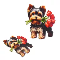 Nyomtatott dekorkarton - Yorkshire kutya virágcsokorral 2db/cs – kreatív dekorációhoz