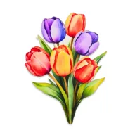 Nyomtatott dekorkarton - 6 szálas színes tulipáncsokor 1db – húsvéti dekorációhoz