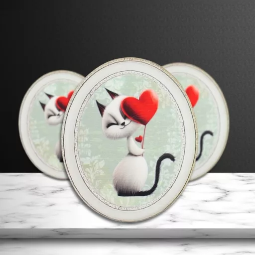 Nyomtatott dekorkarton - Valentin napi cica ovál tábla 3db/cs – kreatív dekorációhoz