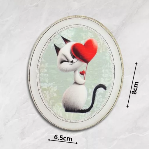 Nyomtatott dekorkarton - Valentin napi cica ovál tábla 3db/cs – kreatív dekorációhoz