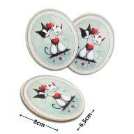 Nyomtatott dekorkarton - Valentin napi szerelmes cicák ovál tábla 3db/cs – kreatív dekorációhoz