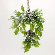 Borostyán lógó dísz tobozzal havas – ajtódíszhez, koszorúalapnak