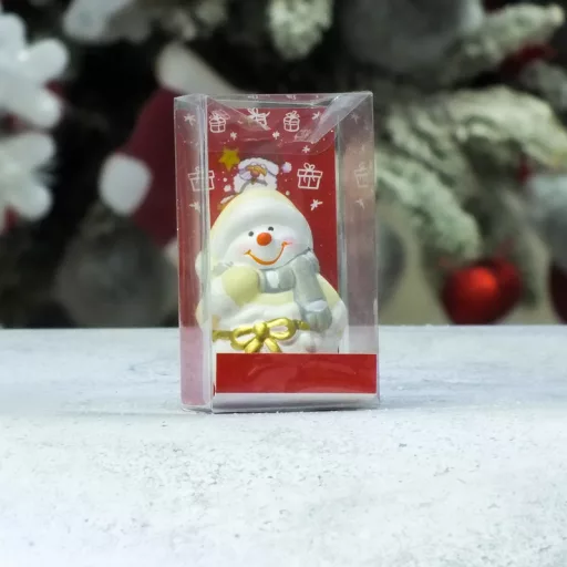 Kerámia hóember dobozban – karácsonyi dekorációhoz