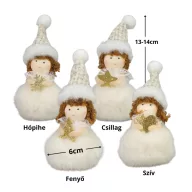 Pihe-puha szőrgombóc angyalka sapkában 4 féle – karácsonyi dekorációhoz, koszorúhoz