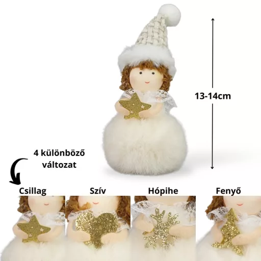 Pihe-puha szőrgombóc angyalka sapkában 4 féle – karácsonyi dekorációhoz, koszorúhoz