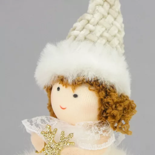 Pihe-puha szőrgombóc angyalka sapkában 4 féle – karácsonyi dekorációhoz, koszorúhoz