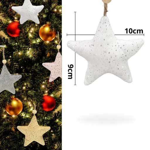 Textil akasztható csillag 4 féle – karácsonyi dekorációhoz