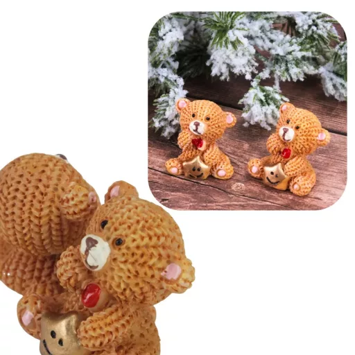 Poly ülő macik csillaggal 2db/csom – karácsonyi dekorációhoz