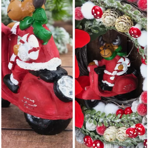 Poly nyalóka pálcás rénszarvas motoron – koszorúhoz, asztaldíszhez