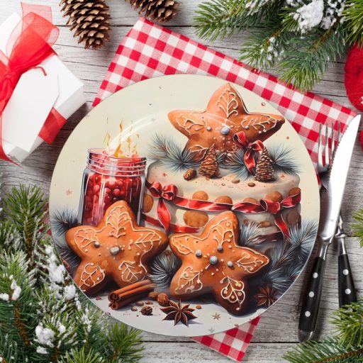 Műanyag kerek tálca Mézeskalács csillagok 33cm – koszorúkészítéshez