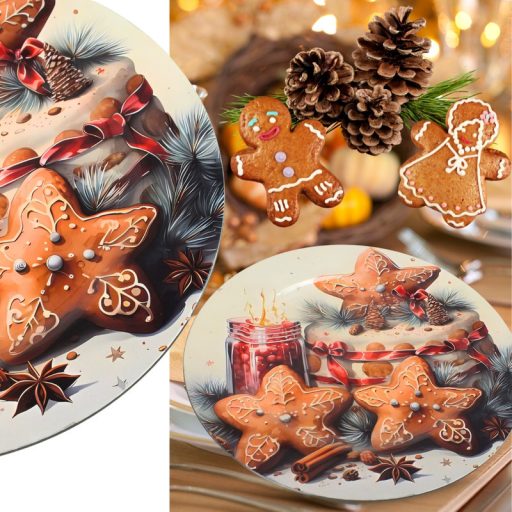 Műanyag kerek tálca Mézeskalács csillagok 33cm – koszorúkészítéshez