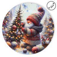 Műanyag kerek tálca Karácsonyfát díszítő manó 33cm – koszorúkészítéshez