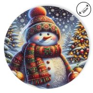 Műanyag kerek tálca Sálas hóember 33cm – koszorúkészítéshez