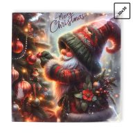 Műanyag négyszögletű tálca Karácsonyfát díszítő manó 30x30cm – koszorúkészítéshez