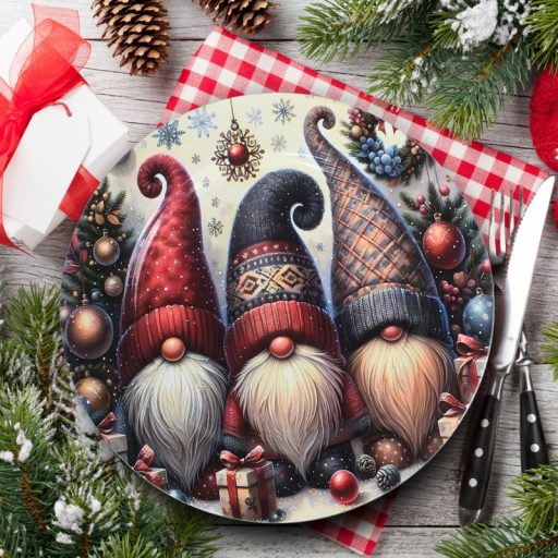 Műanyag kerek tálca Arcátlan manó trió 33cm – koszorúkészítéshez